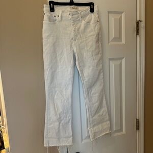 Madewell White Flare Jeans with Frayed Hem